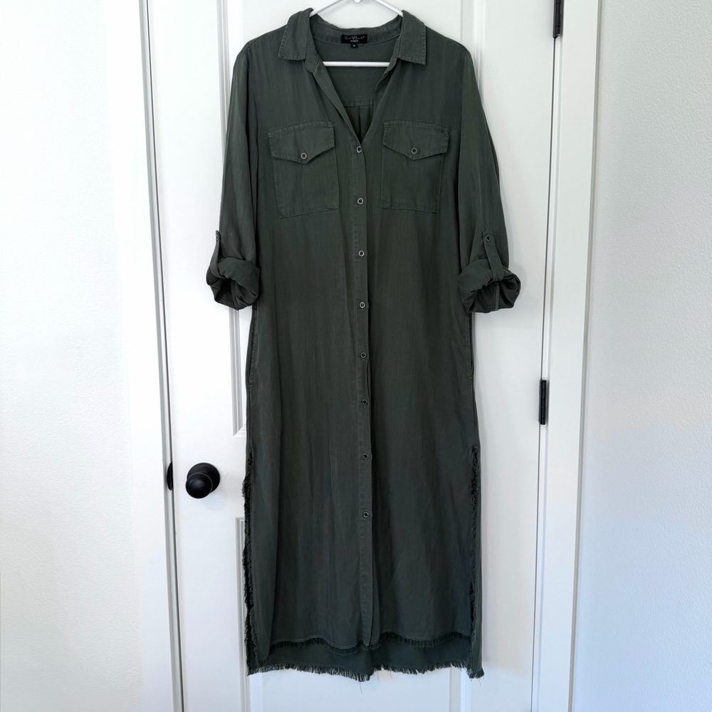 Sundance Velvet Heart “Andy Black” shirt Dress in Olive Green